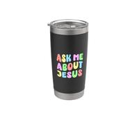 Pregúntame acerca de Jesús | Creyente Cristiano Fe Dios Retro Vaso térmico de acero inoxidable de doble pared
