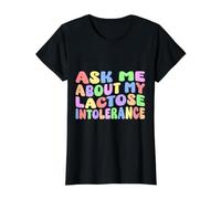 Pregúntame Acerca de mi intolerancia a la lactosa | Humor Adulto nervioso Divertido Camiseta gráfica económica, Mujer, Negro, L