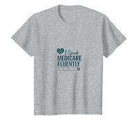 Pregúntame sobre Medicare: Hablo Medicare con fluidez Camiseta, Niños, Gris Jaspeado, 10 años