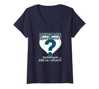 Pregúntame sobre Medicare - ¡Tengo respuestas! Camiseta Cuello V, Mujer, Azul Marino, L