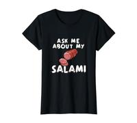Pregúntame sobre mi Salami, Chef, Carnicero, Cocinero, Divertido para Hombres Camiseta gráfica económica, Mujer, Negro, XS