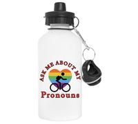 Pregúntame Sobre Mis Pronombres Botella de Agua Blanco Aluminio