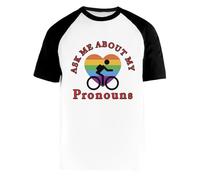 Pregúntame sobre Mis Pronombres Camiseta De Béisbol Blanca para Hombre Mujer Unisex Mangas Cortas Cuello Redondo
