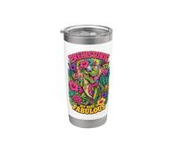 Prehistórico pero hazlo fabuloso Dino Diva Retro Floral Trex Vaso térmico de acero inoxidable de doble pared