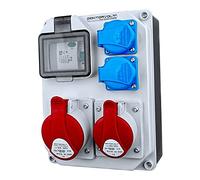 Preis-Zone Distribuidor de pared para construcción con cable con interruptor de protección HL-FI 1 x 16 A 1 x 32 A 2 x 230 V Franz/Belg System 7235, gris, 240,5 x 180 x 110 mm