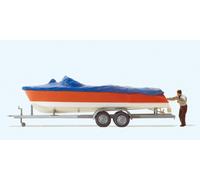 Preiser 33255 Gauge H0 Motorboat being loaded on a trailor 1:87