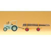 Preiser 79504 Hanomag-Tractor Con Remolque De Madera Larga, N