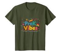 PreK Vibes, Divertido y Colorido, para niños listos para el jardín de Infantes Camiseta, Niños, Verde Oliva, 12 años