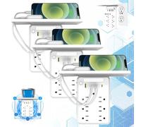 Preliminark Wall Outlet Extender with Shelf Night, 9 In 1 6 Ac Outlets Power Socket Expander Usb Wall Charger, 2025 New Multi Plug Outlets Extenders, Detachable Plug Expander for Home Dorm(3PCS)
