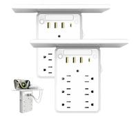 Preliminark Wall Outlet Extender with Shelf Night, 9 in 1 Outlet Extender with Shelf, Multi-Plug Outlet Splitter withs Surge Protection, Include 6 Outlets, 3 USB Ports for Home Office (2PCS)