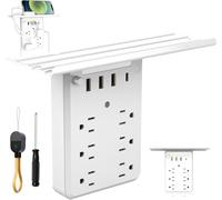 Preliminark Wall Outlet Extender with Shelf Night Light, 9 in 1 Wall Charger, Power Socket Expander USB, with USB Ports, Type-C, AC Outlets, for Home & Office (1pcs)