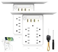 Preliminark Wall Outlet Extender with Shelf Night Light, 9 in 1 Wall Charger, Power Socket Expander USB, with USB Ports, Type-C, AC Outlets, for Home & Office (2pcs)