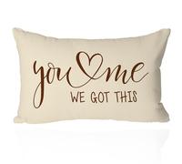 PreLiving Funda de almohada rústica de 12 x 20 pulgadas, con texto en inglés "You & Me, We Got This", funda de cojín lumbar decorativa para decoración romántica del hogar (beige)