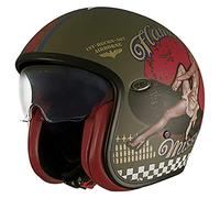 PREMIER Casco Vintage Pin UP Military BM,Verde Militar/Amarillo/Rojo,L