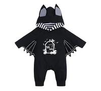 Premier costume d'Halloween pour bébé nouveau-né, garçon et fille, combinaison citrouille et chauve-souris en polaire douce, salopette à capuche pour nourrisson de 0 à 9 mois (Black1, 3-6 Months)