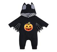 Premier costume d'Halloween pour bébé nouveau-né, garçon et fille, combinaison citrouille et chauve-souris en polaire douce, salopette à capuche pour nourrisson de 0 à 9 mois (Black3, 3-6 Months)