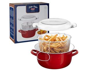 Premier Housewares 102114 - Freidora con Cesta y Tapa Pyrex, 16 x 33 x 27 cm, 5 l, Color Rojo