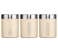Premier Housewares 508546 - Juego de Botes para café, azúcar y te, Acero Inoxidable esmaltado, Color Crema