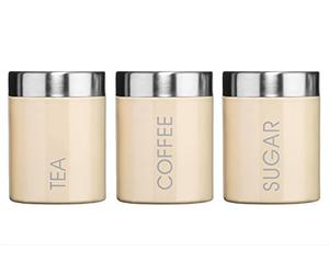 Premier Housewares 508546 - Juego de Botes para café, azúcar y te, Acero Inoxidable esmaltado, Color Crema