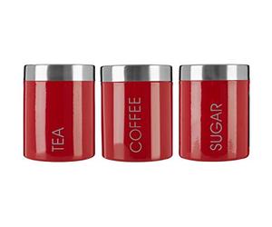 Premier Housewares 508547 - Juego de Botes para café, azúcar y te, Acero Inoxidable esmaltado, Color Rojo