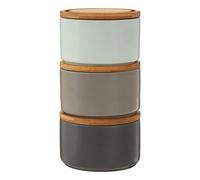 Premier Housewares Juego de 3 recipientes apilables, color gris/azul pálido/bambú