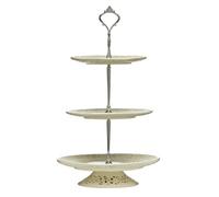 Premier Housewares Lace - Soporte de cerámica para Pasteles, 3 Pisos, Color Crema