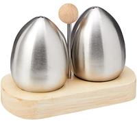 Premier Housewares - Salero y pimentero (acero Inoxidable, Soporte de Madera de Caucho Incluido)
