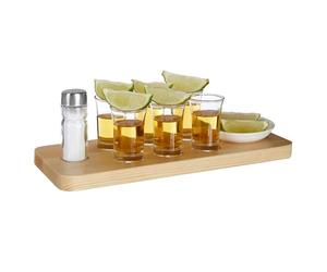 Premier Housewares - Tequila Set, Bandeja de Madera, Seis Vasos de chupito, Madera, Natural, 12 x 32 x 9 cm
