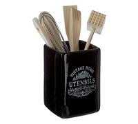 Premier Housewares - Utensilios de Cocina con Soporte Cuadrado, (Estilo Antiguo), Color Negro con Texto en Ingles, cerámica - Gama Vintage Home