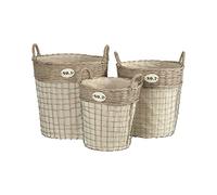 Premier LIDA Juego de 3 Cestas para la Ropa Sucia Redondo Par Aplicado Algodón, Tejido y Metal/Willow-Natural