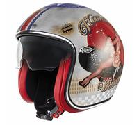 PREMIER Vintage EVO Pin Up Casco, Unisex Adulto, Gris/Rojo/Azul, M