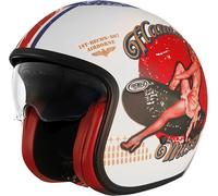 Premier Vintage Pin Up, casco abierto L male Mate Blanco/Rojo/Azul