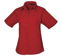 Premier Workwear Ladies Short Sleeve Poplin Blouse, Blusa para Mujer, rosso, 20