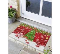 Premium Alfombra Ducha Calcetines navideños Rojos de Invierno con Forma de Pino, Bola y Estrella, Copos de Nieve, Felpudo Entrada Casa, Terraza, Pasillo, Lavable Alfombrilla 40X60cm