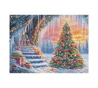 Premium Árbol de Navidad Invierno Nieve Cueva de Hielo Naturaleza Salvaje Rural Puzzle 500 Piezas para Adultos Estimulante Divertido Y Cautivador Ideal para Momentos Libres Y Hobby 500 PCS（52×38cm）