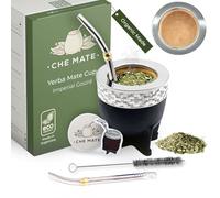 Premium Argentina-Uruguay Yerba Mate - Juego de taza y bombilla, taza de té de calabaza orgánica con pajita de acero (Bombilla) y cepillo de limpieza, hecha a mano para té de yerba mate de hojas