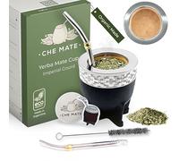 Premium Argentina-Uruguay Yerba Mate - Juego de taza y bombilla, taza de té de calabaza orgánica con pajita de acero (Bombilla) y cepillo de limpieza, hecha a mano para té de yerba mate de hojas