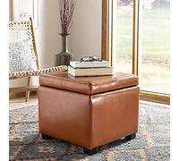 Premium Auténtico Cuero Otomano De Almacenamiento Cubo,Cómoda Descansando Puff Taburete Otomano Asiento Con Almacenamiento,Moderno Cuadrado Reposapiés Sofá Taburete Para Salón Dorm-Naranja 45x45x42cm(