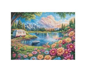 Premium Autocaravana Lago Bosque Acampada Vida Relajada Bonita Naturaleza Salvaje Puzzle 500 Piezas para Adultos Cautivador Divertido Y Creativo Ideal para Pasar Tiempo Libre 500 PCS（52×38cm）