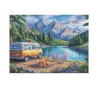 Premium Autocaravana Lago Montaña Nevada Acampada Vida Relajada Rural Salvaje Puzzle 500 Piezas para Adultos Estimulante Divertido Y Cautivador Ideal para Hobby Y Pasatiempos 500 PCS（52×38cm）