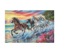 Premium Bach Laufendes Pferdegruppe Wildtiere Wilde Natur Puzzle 1000 Piezas para Adultos Estimulante Divertido Y Cautivador Ideal para Pasatiempos Y Familia 1000 PCS（75x50cm）