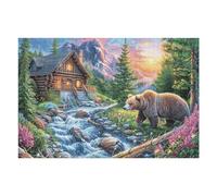 Premium Bärenwelpe Bach Wald Wildtiere Wilde Natur Puzzle 1000 Piezas para Adultos Estimulante Divertido Y Cautivador Ideal para Actividades En Casa 1000 PCS（75x50cm）
