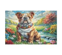 Premium Bulldog Campo de Flores Mascota tierna Vida Silvestre Salvaje Puzzle 1000 Piezas para Adultos Estimulante Divertido Y Cautivador Ideal para Hobby Y Familia 1000 PCS（75x50cm）