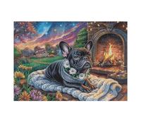 Premium Bulldog francés Chimenea Hogar Vida Relajada Puzzle 300 Piezas para Adultos Estimulante Divertido Y Cautivador Ideal para Actividades En Casa 300 PCS（40x28cm）