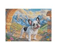 Premium Bulldog francés Montaña Campo de Flores Mascota tierna Puzzle 300 Piezas para Adultos Estimulante Divertido Y Cautivador Ideal para Pasatiempos Y Familia 300 PCS（40x28cm）