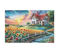 Premium Campo de Girasoles Granja Rural Campo Naturaleza Salvaje Puzzle 1000 Piezas para Adultos Estimulante Divertido Y Cautivador Ideal para Hobby Y Familia 1000 PCS（75x50cm）