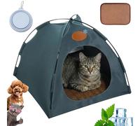 Premium Cat Cooling Tent with Rattan Mat and Dog Sun Tent, Foldable Cat Cooling Station for Indoor and Outdoor, Breathable Cats Camping Tents for Dogs &Cats (Grey, 48 x 48 x 40 cm)