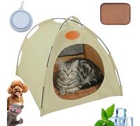 Premium Cat Cooling Tent with Rattan Mat and Dog Sun Tent, Foldable Cat Cooling Station for Indoor and Outdoor, Breathable Cats Camping Tents for Dogs &Cats (Beige, 48 x 48 x 40 cm)