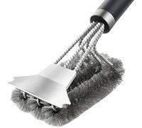 【Premium】 Cepillo para barbacoa de acero inoxidable 3 en 1 con raspador, aislamiento térmico de polipropileno, cepillo de limpieza largo de 45,5 cm, cepillo de limpieza para barbacoa de acero