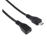Premium Cord Cable Alargador Micro USB de 3m, Cable de Datos de Alta Velocidad hasta 480Mbit/s, Cable de Carga, Micro USB 2.0 Hembra A Macho, 5 Pines, 2X Blindados, Color Negro, Longitud 3m